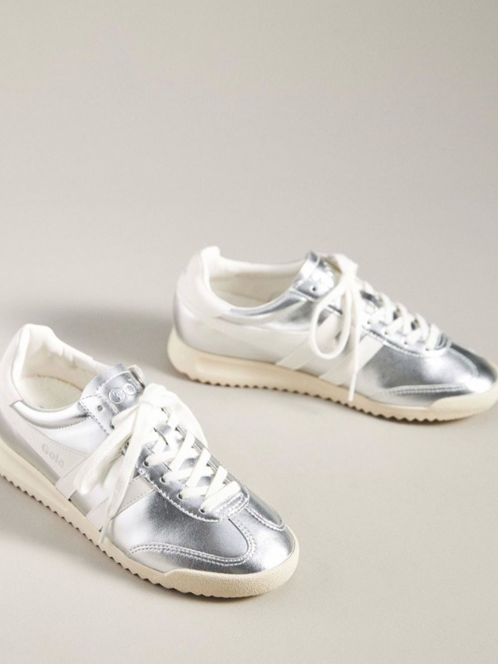 Gola Silver & White Retro Runner Sneakers
Never worn brand new!